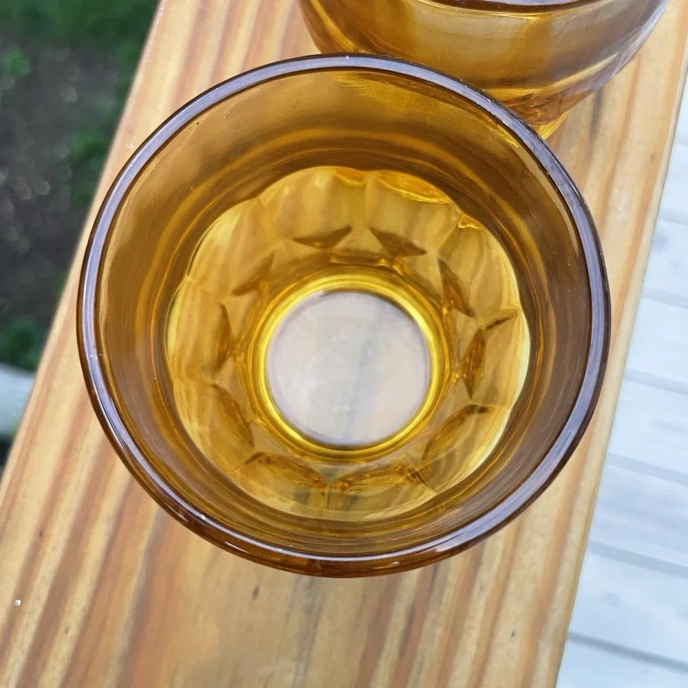 Vintage Georgian Amber Rocks Glasses Set 2 Lowball Tumblers Retro Barware